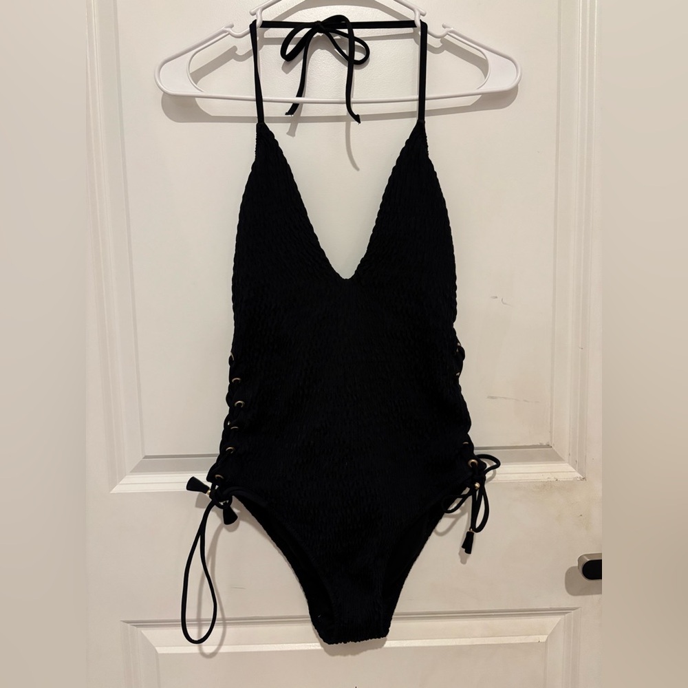Victoria's Secret Black One-Piece Swimsuit with Lace-Up Sides